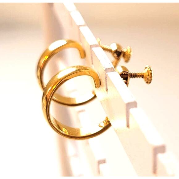 Signed Napier Goldtone Hoops Clip Screwback Vtg MCM 50s 60s Minimalist Retro - Picture 1 of 5